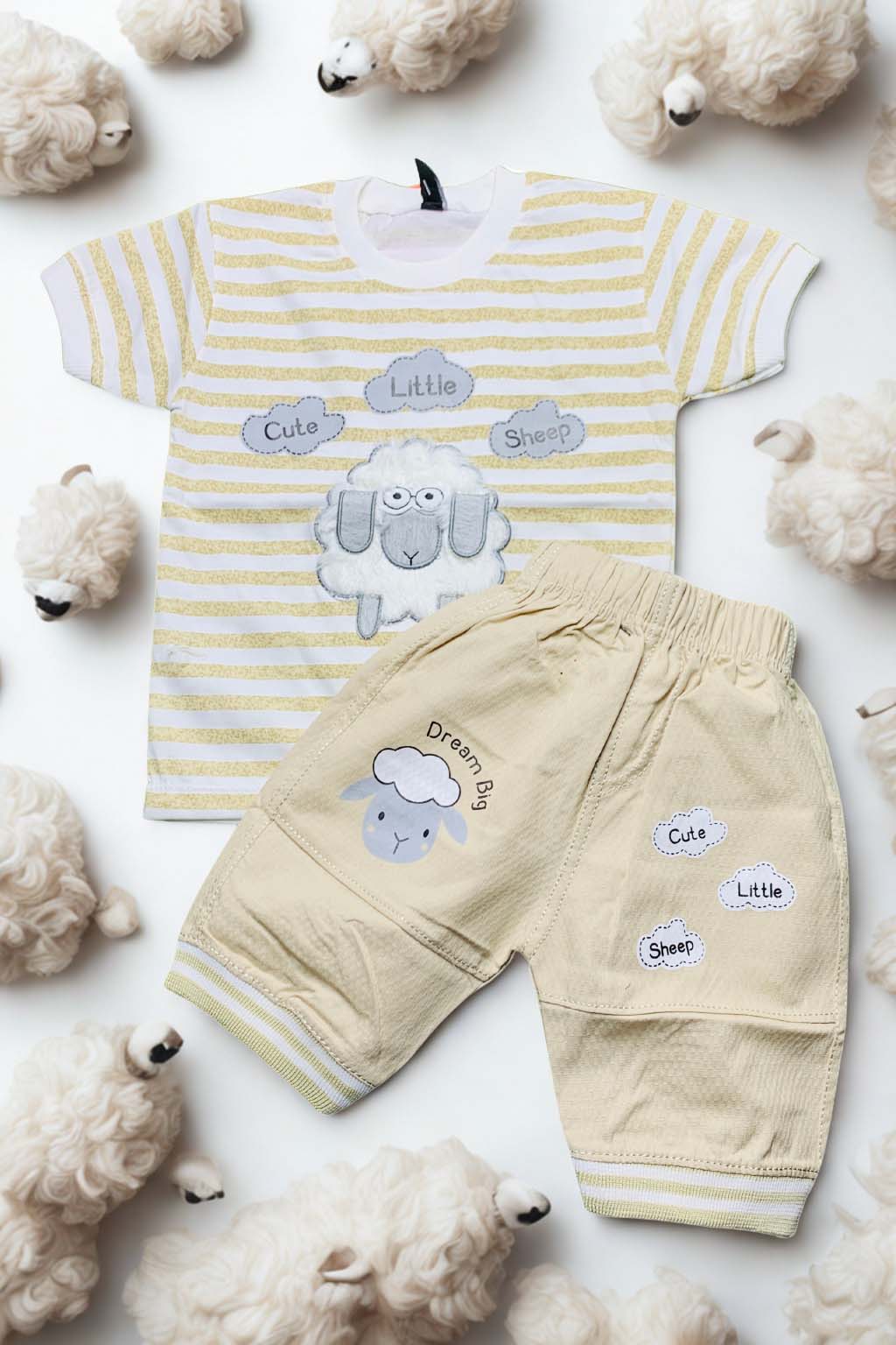 Cute Sheep Kids Summer Suits Shorts And T-Shirts Set From 1 Year to 4 Years
